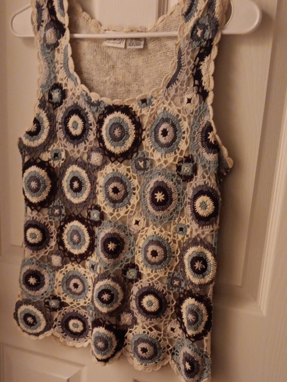 Crochet Lace Tank Top - Blue and Cream Patterned Women’s Top